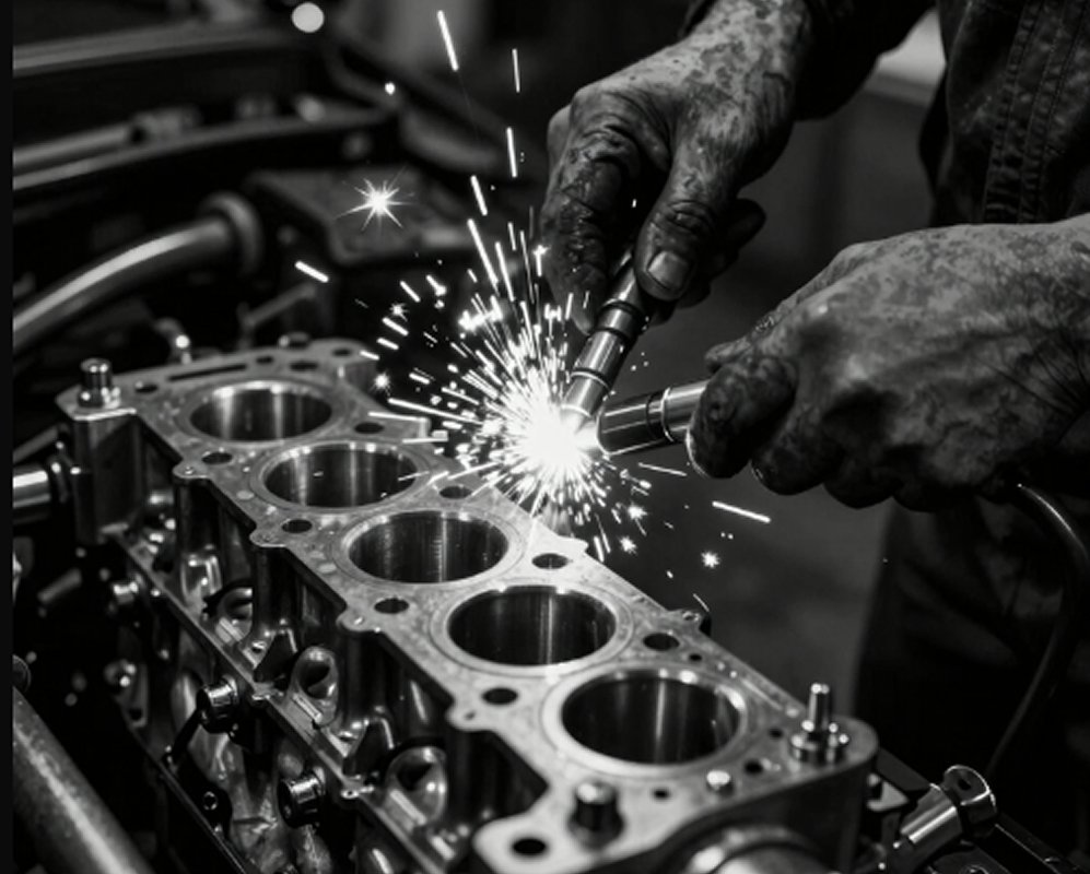 Manos trabajando sobre automotor