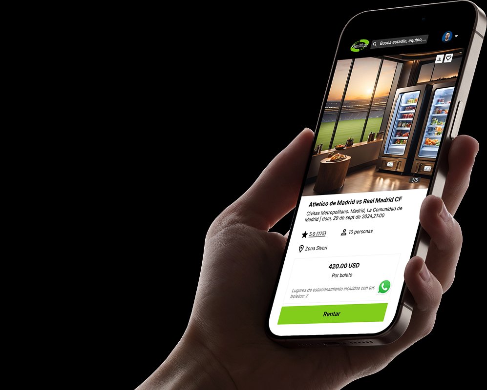Usuario con la interfaz móvil de la plataforma de Stadibox desde su iphone